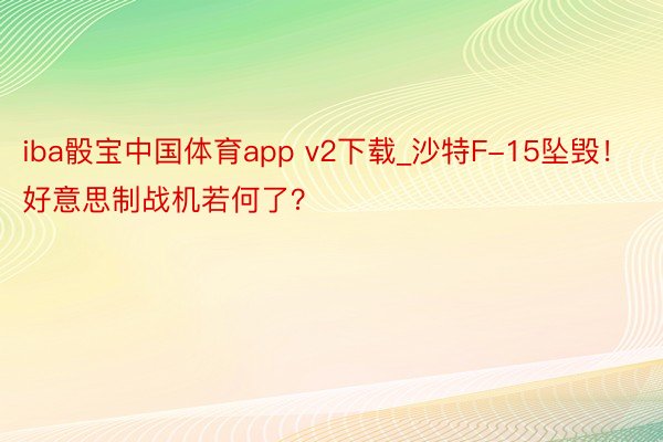 iba骰宝中国体育app v2下载_沙特F-15坠毁！好意思制战机若何了？