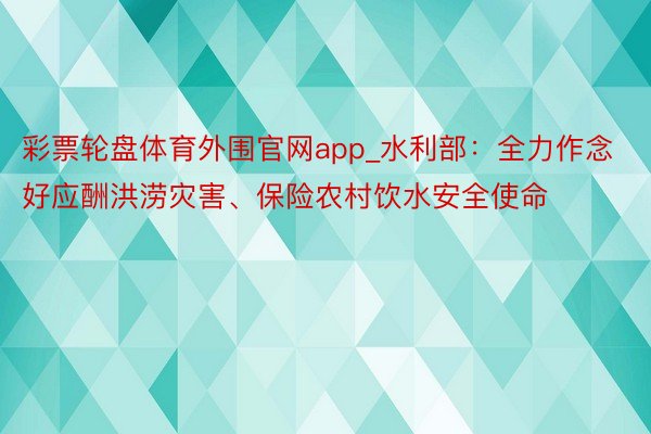 彩票轮盘体育外围官网app_水利部：全力作念好应酬洪涝灾害、保险农村饮水安全使命