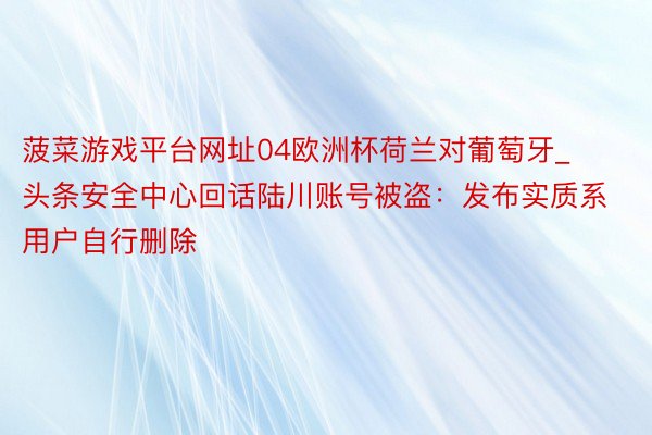 菠菜游戏平台网址04欧洲杯荷兰对葡萄牙_头条安全中心回话陆川账号被盗：发布实质系用户自行删除