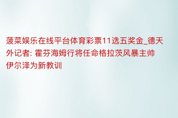 菠菜娱乐在线平台体育彩票11选五奖金_德天外记者: 霍芬海姆行将任命格拉茨风暴主帅伊尔泽为新教训